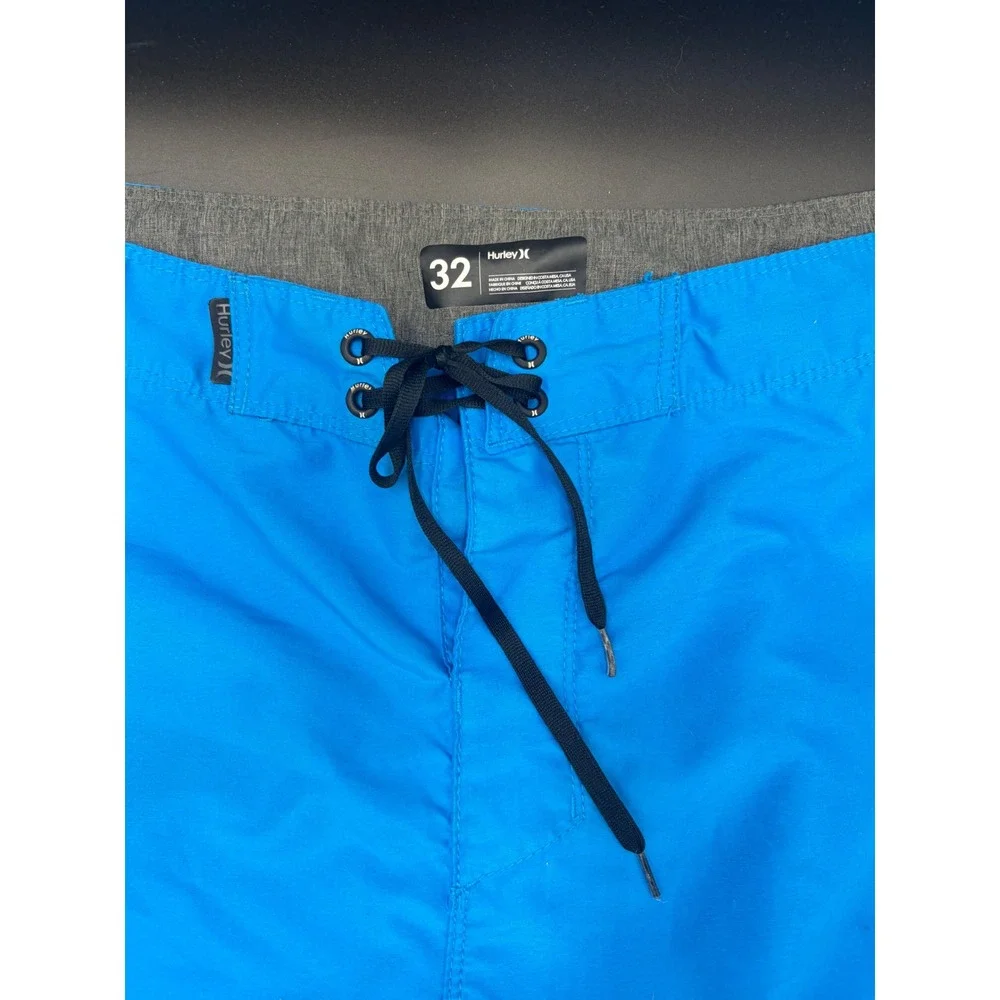 Hurley Mens Blue Board Shorts Swim Trunks Size 32 Logo Graphic Surf Shorts